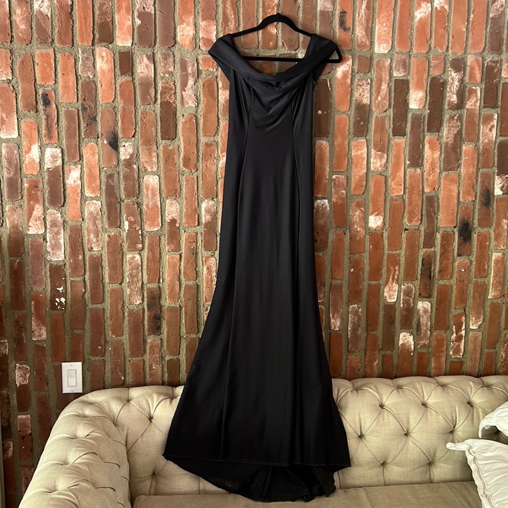 Black off shoulder gown scoop dress